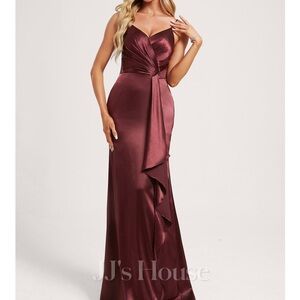 JJs House Burgundy Satin V-Neck Maxi Dress